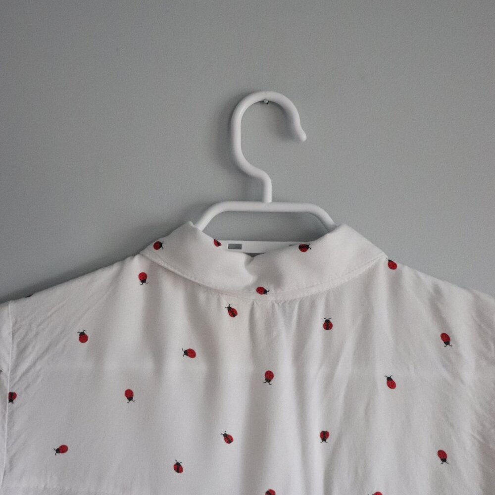 Japna Ladybug Button-Down Collared Blouse Red White Top Size S - Picture 9 of 14